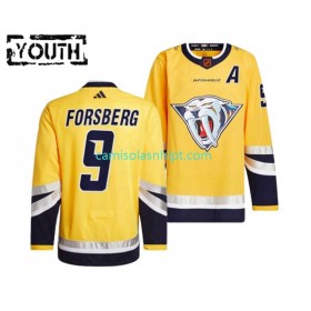 Camiseta Nashville Predators Filip Forsberg 9 Adidas 2022-2023 Reverse Retro Amarelo Authentic - Criança